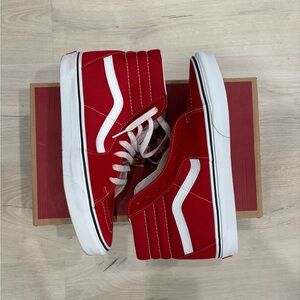 Red and White High-Top Vans